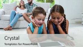  Presentation with children parents - Colorful slide deck enhanced with time off - children watching digital tablet screen backdrop and a light gray colored foreground