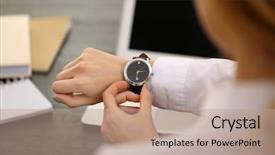  Presentation with time - Slide set enhanced with time on her wrist watch background and a coral colored foreground