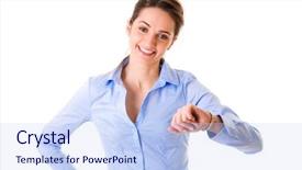  Presentation with checks - Colorful PPT theme enhanced with time on her wrist watch backdrop and a sky blue colored foreground