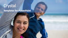  Presentation with exercise - Slide set having time performance - couple performing stretching exercise background and a  colored foreground