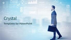  Presentation with database - Amazing presentation design having time performance - handsome businessman walking in suit backdrop and a sky blue colored foreground