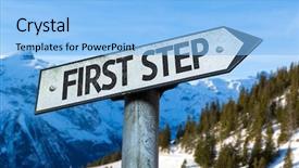  Presentation with step - Audience pleasing PPT layouts consisting of time plan - first step sign with winter backdrop and a light blue colored foreground
