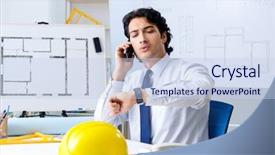  Presentation with project - Slide deck featuring time projects - young handsome architect working background and a sky blue colored foreground