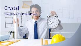  Presentation with project - Colorful slide set enhanced with time projects - young handsome architect working backdrop and a sky blue colored foreground