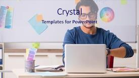  Presentation with project - Colorful theme enhanced with time projects - young handsome designer working backdrop and a sky blue colored foreground