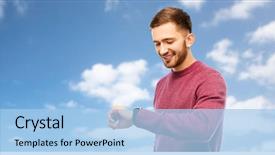  Presentation with learn english concept time - Cool new theme with time punctuality and people concept backdrop and a light blue colored foreground