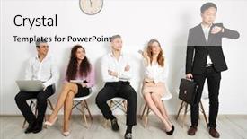  Presentation with group of people praying to god - Slide deck consisting of time recruit - group of people waiting background and a  colored foreground