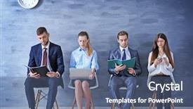  Presentation with interview - Beautiful PPT layouts featuring time recruit - group of young people waiting backdrop and a ocean colored foreground