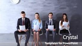  Presentation with interview - Presentation theme consisting of time recruit - group of young people waiting background and a dark gray colored foreground