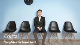  Presentation with job interview - Audience pleasing PPT layouts consisting of time recruit - young man in suit sitting backdrop and a  colored foreground
