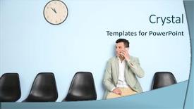  Presentation with job interview - Slides featuring time recruit - young man in suit talking background and a sky blue colored foreground