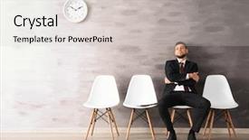  Presentation with interview - Slides having time recruit - young man waiting for interview background and a light gray colored foreground