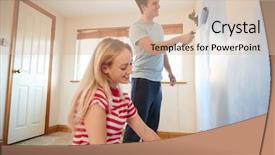  Presentation with new home - PPT theme consisting of time renovate - couple decorating room in new background and a  colored foreground