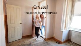  Presentation with portrait of excited overjoyed female - Theme enhanced with time renovate - excited female couple opening front background and a coral colored foreground