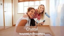  Presentation with new home - Colorful PPT theme enhanced with time renovate - portrait of two women decorating backdrop and a coral colored foreground