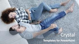  Presentation with transportation brand new cars - Presentation consisting of time renovate - smiling couple lying background and a  colored foreground