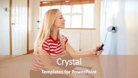  Presentation with new home - PPT theme enhanced with time renovate - woman decorating room in new background and a  colored foreground