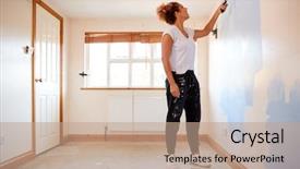  Presentation with new home - Slide deck enhanced with time renovate - woman decorating room in new background and a  colored foreground