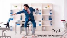  Presentation with disability office - Colorful presentation enhanced with time risk - young handsome businessman with longboard backdrop and a  colored foreground