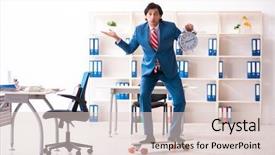  Presentation with office moves - Beautiful PPT layouts featuring time risk - young handsome businessman with longboard backdrop and a  colored foreground