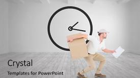  Presentation with time delivery - Amazing presentation having time running - delivery man with cardboard box backdrop and a  colored foreground