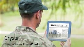  Presentation with army - Slides enhanced with time select - army man using tablet background and a mint green colored foreground