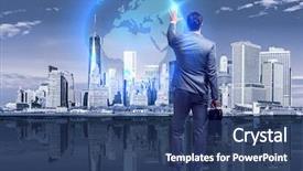  Presentation with global - Amazing slides having time select - businessman in global business concept backdrop and a ocean colored foreground