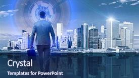  Presentation with global - Theme featuring time select - businessman in global business concept background and a ocean colored foreground