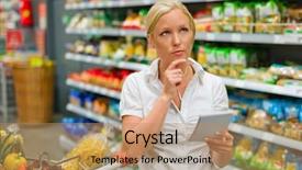  Presentation with supermarket - Slide set featuring time select - woman is overwhelmed background and a coral colored foreground