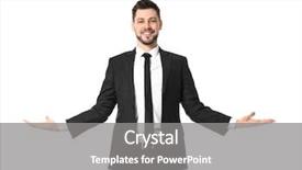  Presentation with balance - Slide set having time select - young businessman showing balance gesture background and a gray colored foreground