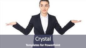  Presentation with acid base balance - Audience pleasing theme consisting of time select - young businesswoman showing balance gesture backdrop and a ocean colored foreground