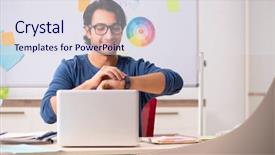  Presentation with coding project - PPT theme enhanced with time select - young handsome designer working background and a sky blue colored foreground