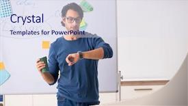  Presentation with erasmus project - PPT theme having time select - young handsome designer working background and a sky blue colored foreground