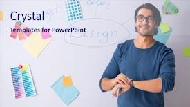  Presentation with project - Amazing presentation design having time select - young handsome designer working backdrop and a sky blue colored foreground