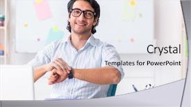  Presentation with young students working in groups - Slide set with time select - young handsome male designer working background and a sky blue colored foreground