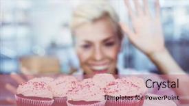 Presentation with bakery - Colorful presentation theme enhanced with time taken - astonished pretty woman looking backdrop and a  colored foreground