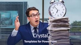  Presentation with paperwork - Presentation design having time taken - businessman with pile stack background and a navy blue colored foreground