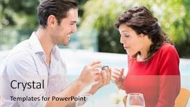  Presentation with engagement - Beautiful PPT theme featuring time taken - young man giving engagement ring backdrop and a  colored foreground
