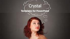  Presentation with pretty girl - Colorful presentation design enhanced with time think - pretty girl thinking with speech backdrop and a dark gray colored foreground