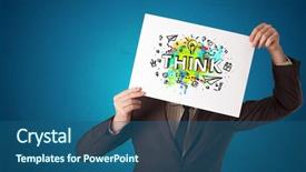  Presentation with design thinking - Slide deck featuring time think - young person holding paper background and a  colored foreground