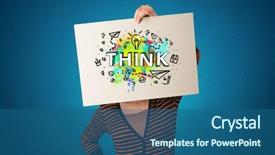  Presentation with design thinking - Amazing slide set having time think - young person holding paper backdrop and a  colored foreground