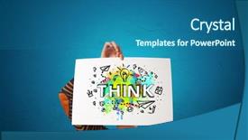  Presentation with design thinking - Slides enhanced with time think - young person holding paper background and a ocean colored foreground