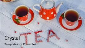  Presentation with garden tea party pretty - Audience pleasing PPT layouts consisting of time to drink tea outdoors backdrop and a light gray colored foreground