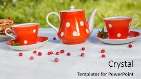  Presentation with tea - Slide deck featuring time to drink tea outdoors background and a light gray colored foreground