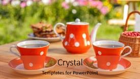  Presentation with garden tea party pretty - PPT layouts enhanced with time to drink tea outdoors background and a red colored foreground