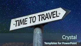  Presentation with time travel - Amazing PPT theme having time to travel sign backdrop and a ocean colored foreground