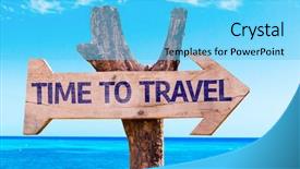  Presentation with time travel - Slide deck having time to travel wooden sign background and a cyan colored foreground