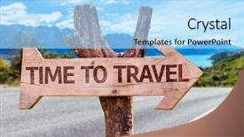  Presentation with time travel - PPT layouts with time to travel wooden sign background and a light blue colored foreground