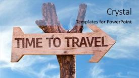  Presentation with time travel - PPT theme consisting of time to travel wooden sign background and a light blue colored foreground