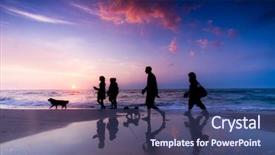  Presentation with time travel - Slides having time travel - family walk on the beach background and a ocean colored foreground